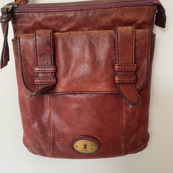 Fossil Long Live Vintage 1954 Brown Leather Crossbody Bag Distressed Leather - Picture 3 of 7